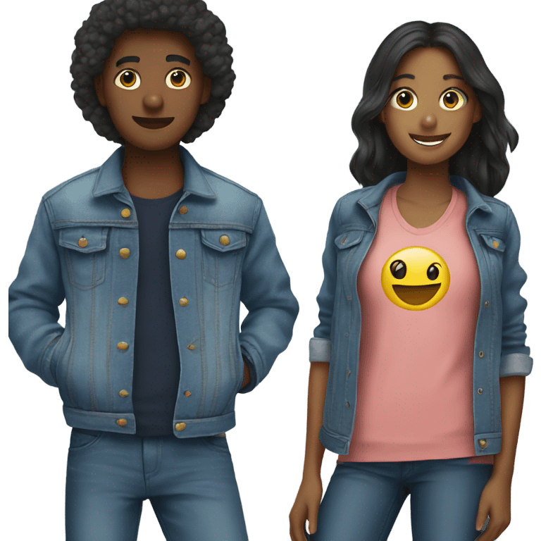 boy and girl in denim jackets emoji