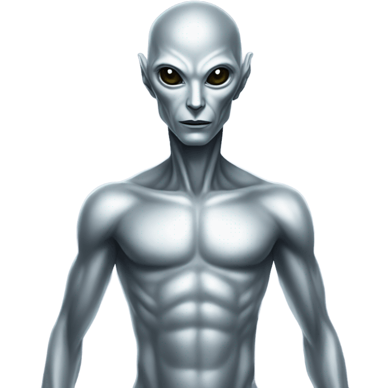 alien Pleiadian male in silver dress, full figure emoji