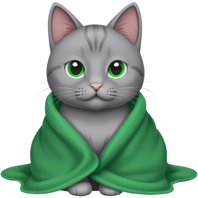 gray cat with a green blanket emoji