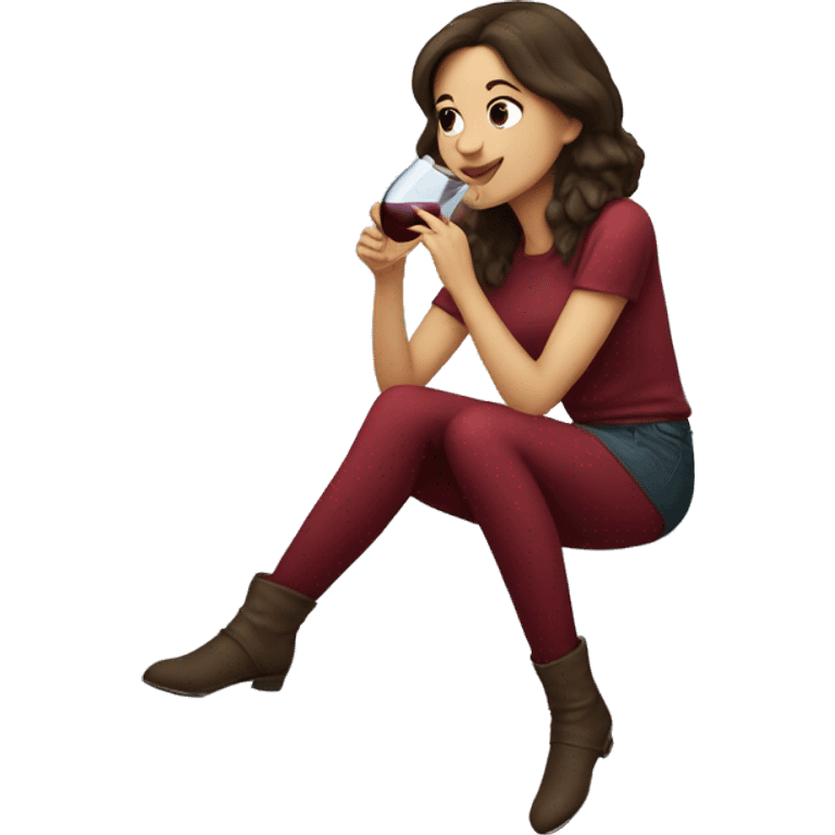 Brunette Girl drinking wine sitting on a cloud emoji