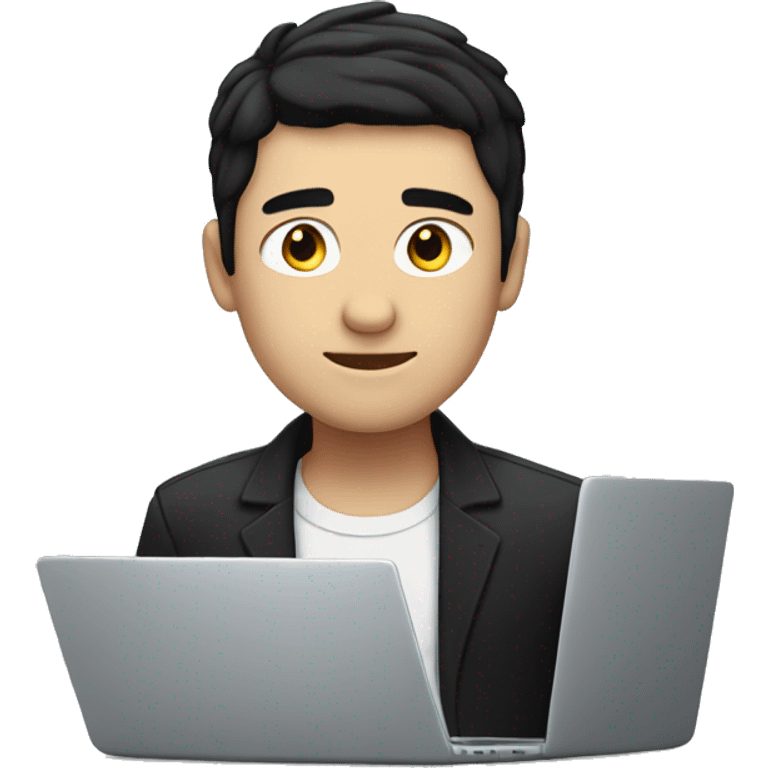 White person with black hair and he is without glass, and he is set over laptop emoji