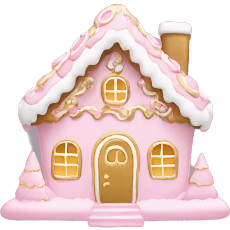 light pink and gold and white gingerbread house emoji