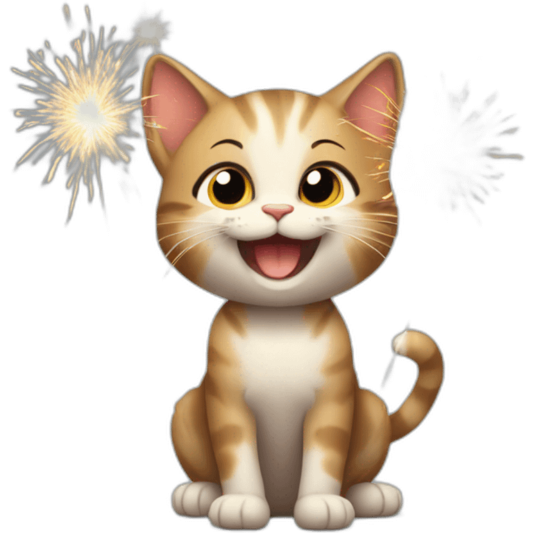 happy kitten with sparklers emoji