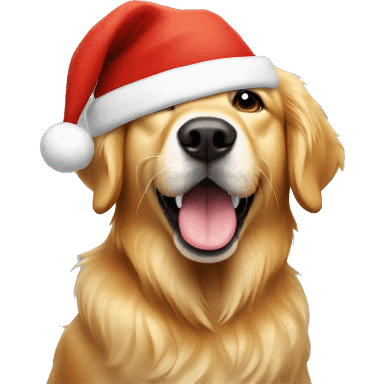 Golden retriever in Santa hat emoji