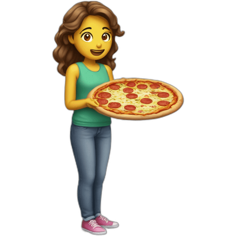 Une fille qui mange une pizza emoji