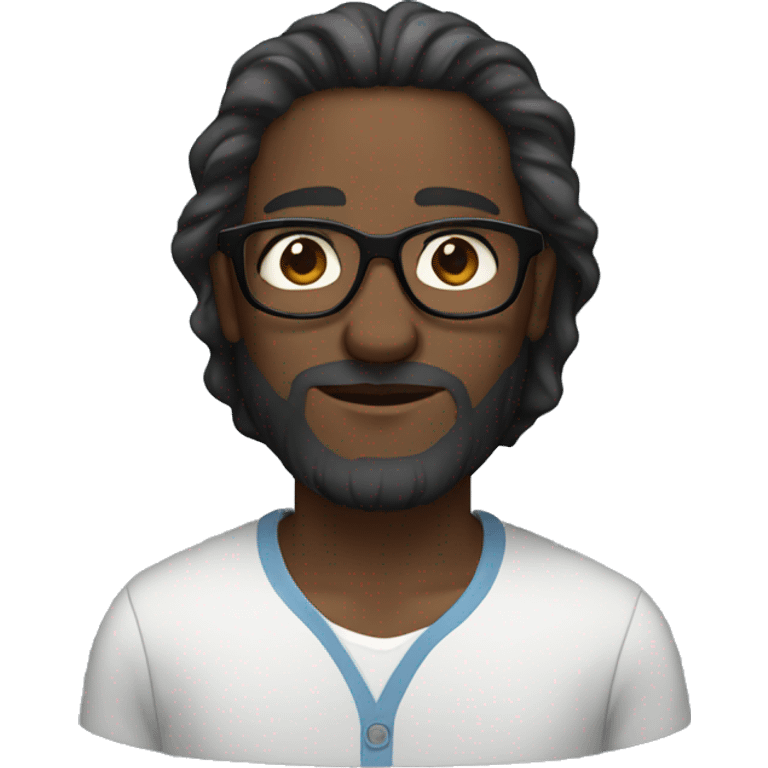 Brown dark skinned man with long hair with round glasses and beard  emoji