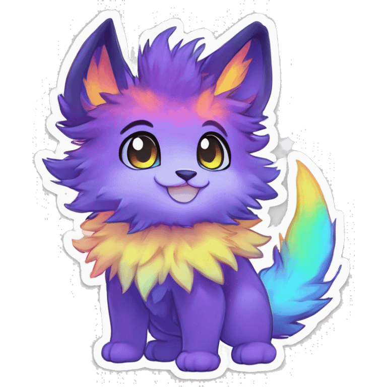 Anthro Fluffy Cool Cute Magical Elemental Shiny Colorful Neon Vibrant Colors Sparkle Kemono-style Chibi Fantasy-Animal-Fakémon-Pokémon-Hybrid Fur Sona Aesthetic Full Body Sticker emoji