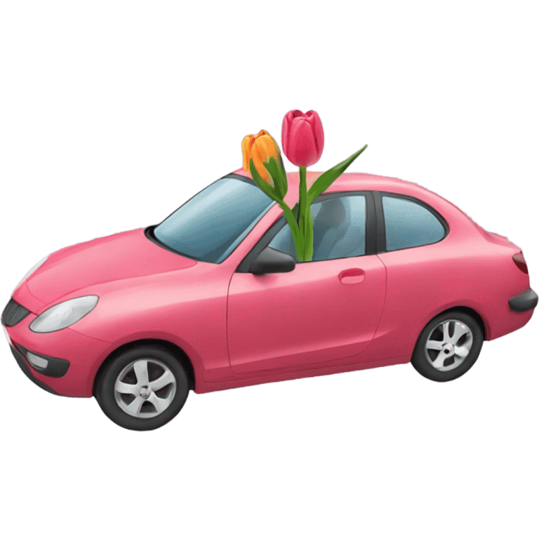 Car with tulip emoji