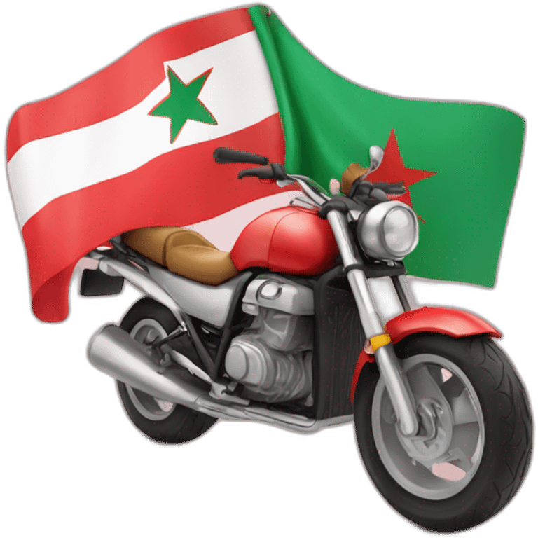 une moto avec le drapeau du Maroc derrière emoji