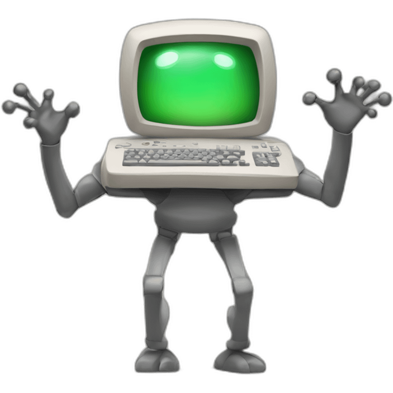 Anthropomorphic computer with arms and legs doing something random emoji