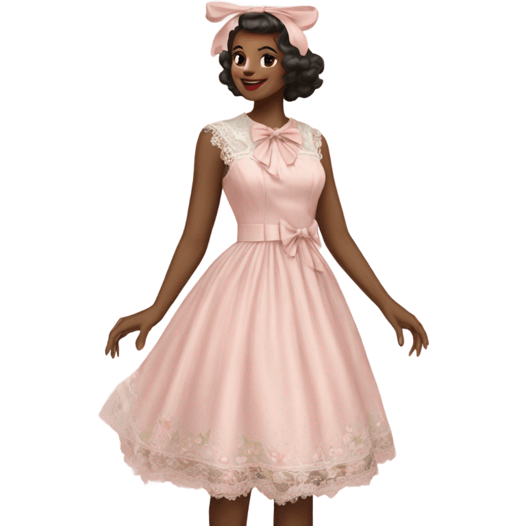 highly detailed pale pink Vintage bow dress with lace and florals  emoji