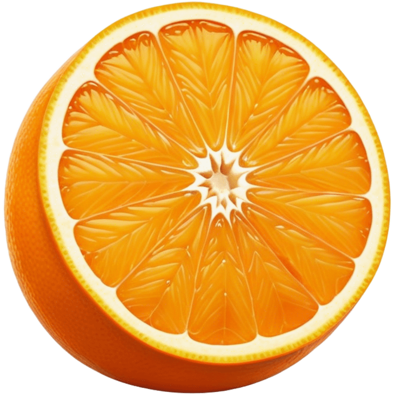 Cinematic juicy orange, sliced open to reveal glistening, bright citrus flesh, soft golden highlights, fresh and refreshing, natural and vibrant. emoji