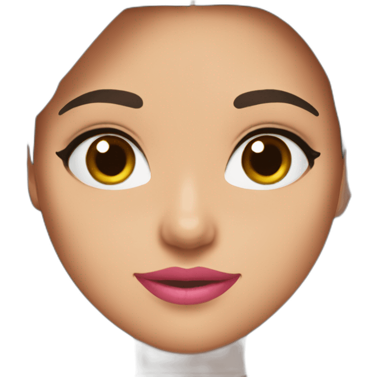 A girl with brown eyes, long straight brown hair, plump pink lips with an oval face in a black dress emoji