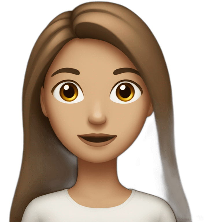 A girl with brown and long hair, brown white eyes emoji