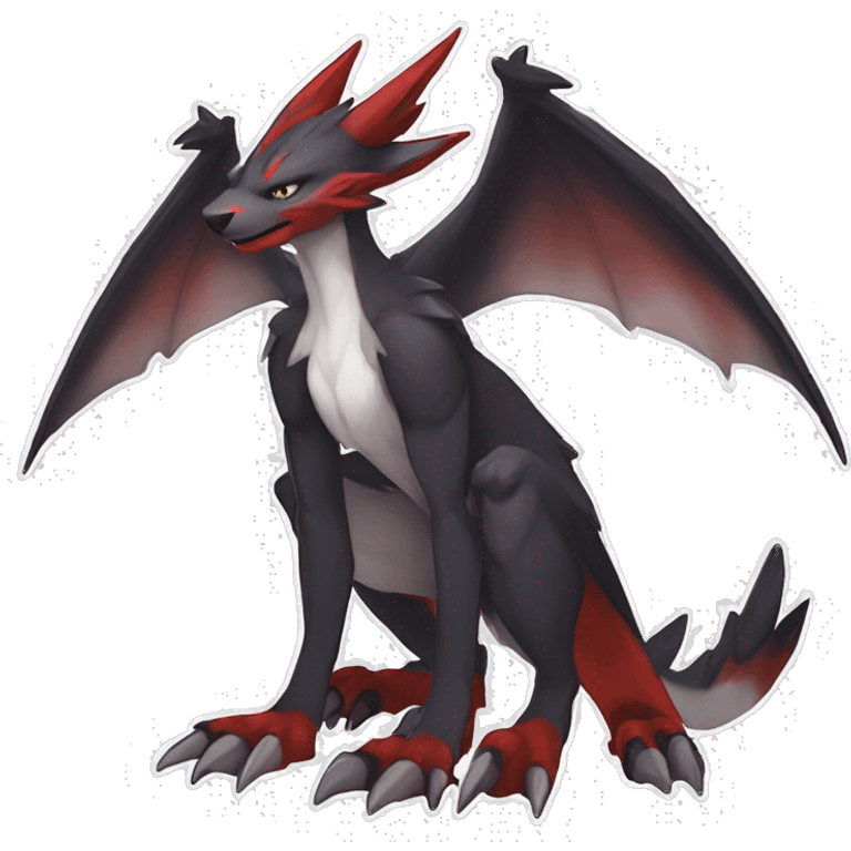 Black Cool Edgy Anthro Noivern-Nargacuga-Sergal-Fakémon  with White and Red Edgy markings emoji