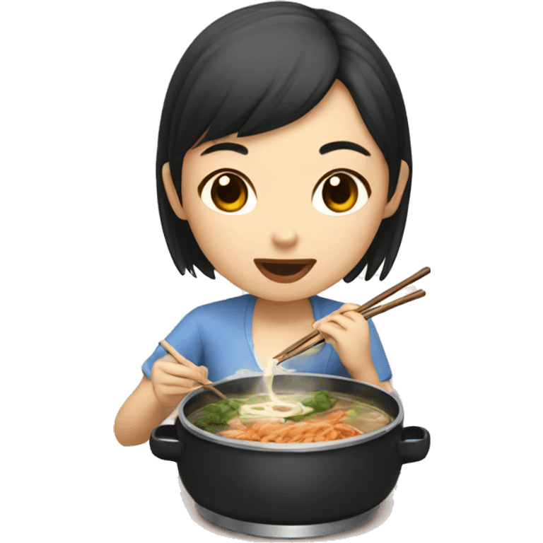 Asian girl eating hot pot emoji