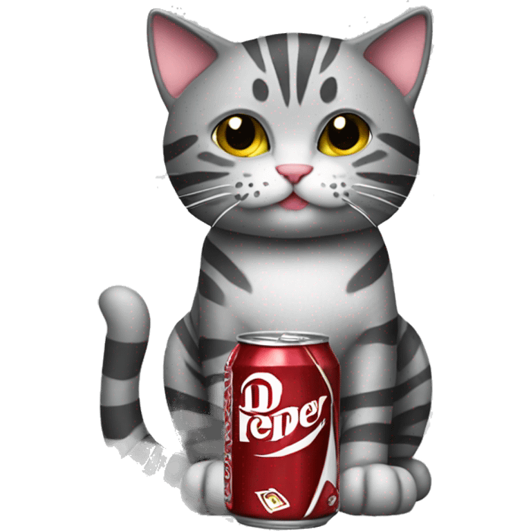 Gray striped cat with a dr pepper can emoji