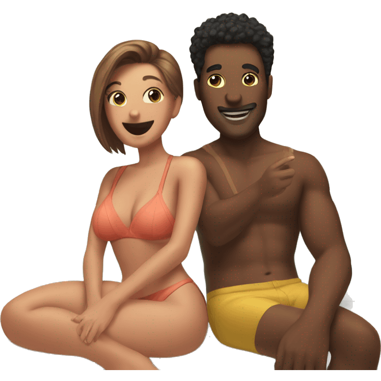 couple taking mirror selfie in bathing suits  emoji