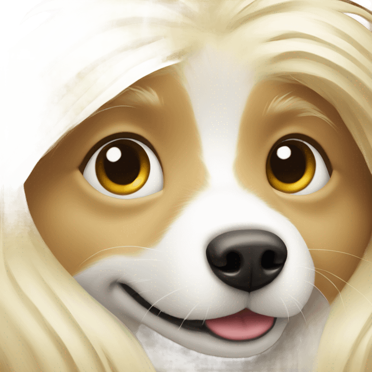 Blonde long hair hirl with heart and white German spitz emoji