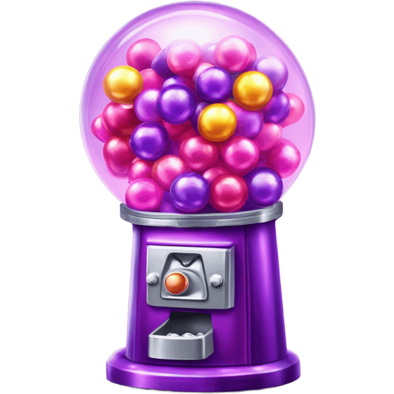 Realistic isolated metallic pink and purple shiny diamond rhinestone bubblegum ball machine with colorful neon colored gumballs inside of it. emoji