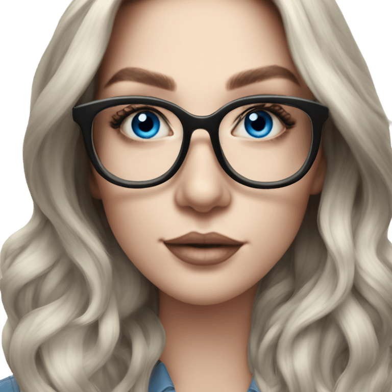 Hyper Realistic Balayage pale beautiful tattooed woman with glasses and blue eyes happy  emoji