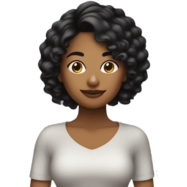 chica d cabello negro corto blanca de pie enzeñando una mano emoji