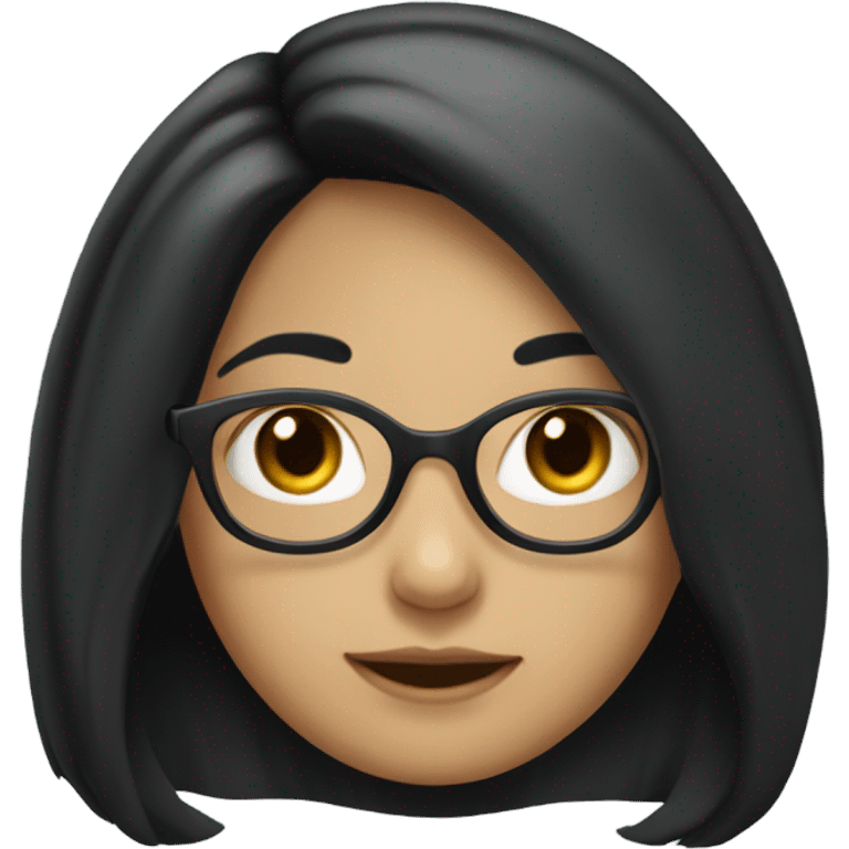 A girl with long black hair and eye glasses and round face  emoji