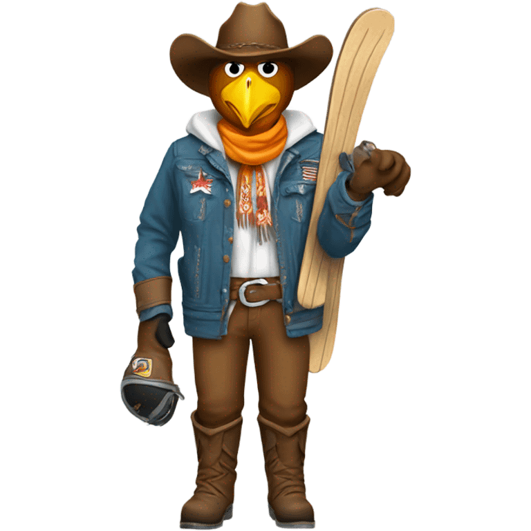 Skiier wearing cowboy gear with an eagles logo emoji