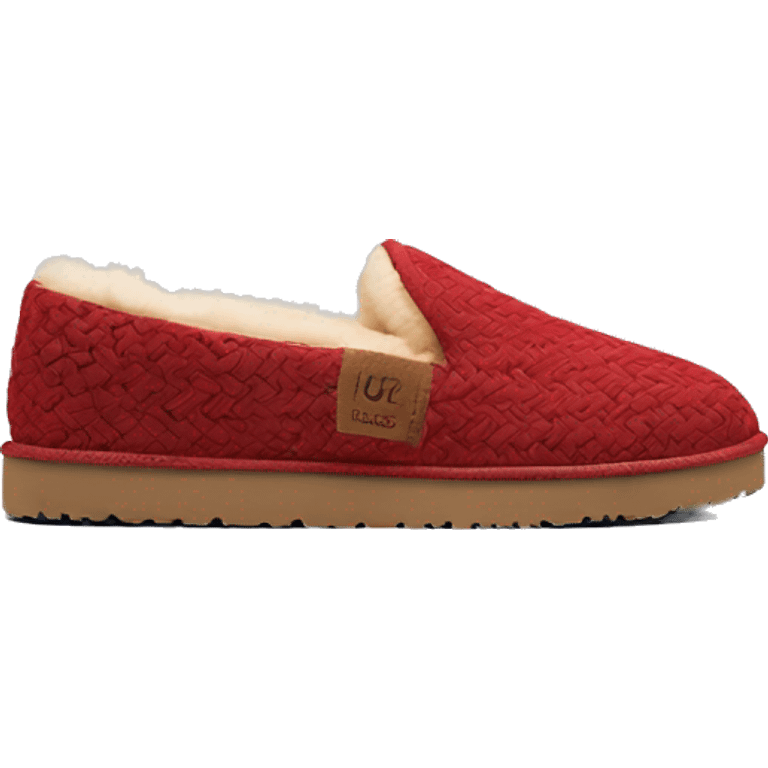 Camel platform slip-on UGG slippers. has a thin red woven zig-zag trim detail on the cuff emoji