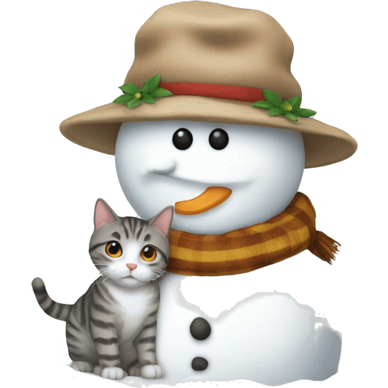 snowman petting a tabby cat emoji