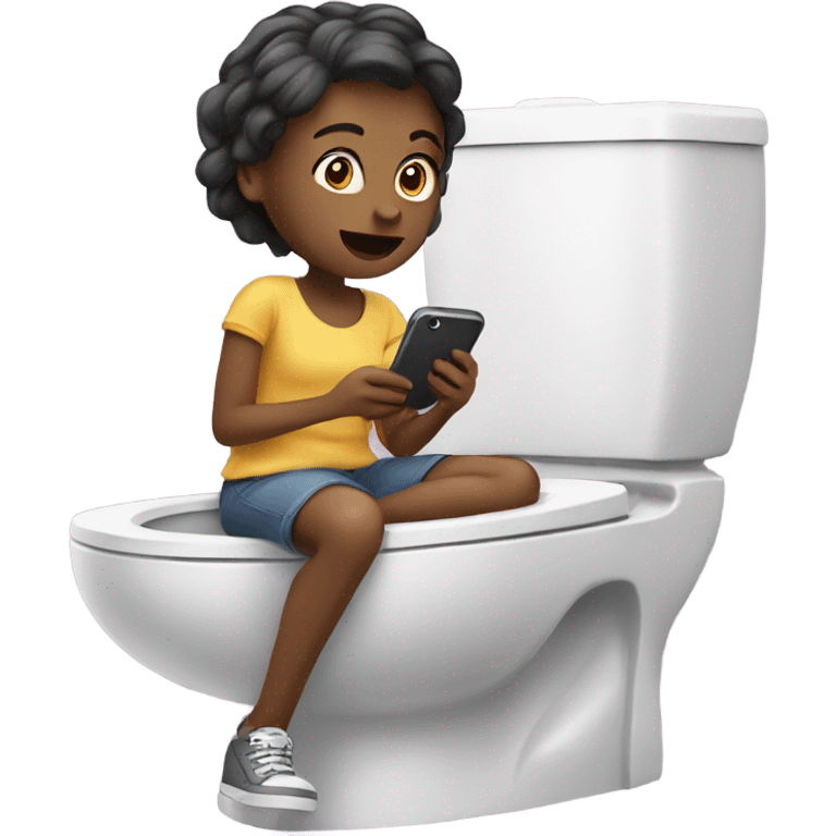 Girl using her phone on toilet emoji