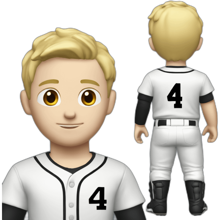 Blonde short hair male baseball player. From back looking over shoulder. Name on back of uniform is C-Rob with a number 4 emoji