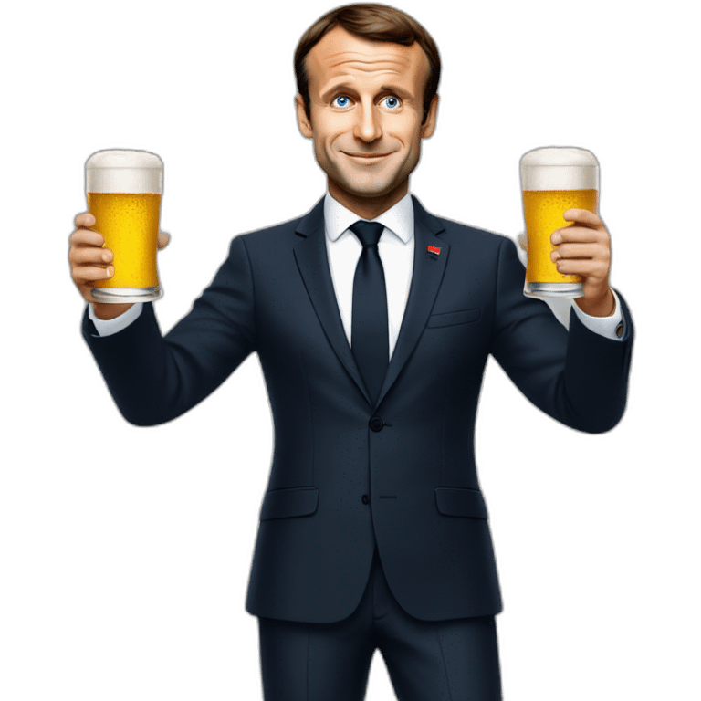 Emmanuel Macron holding a beer emoji