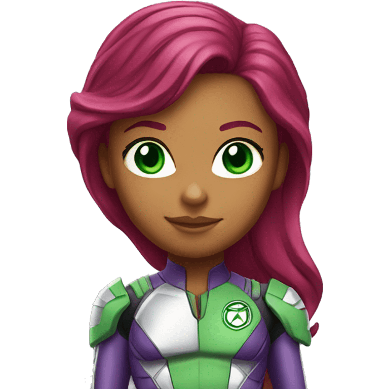 dc comics starfire red hair; green eyes, purple silver spacesuit emoji