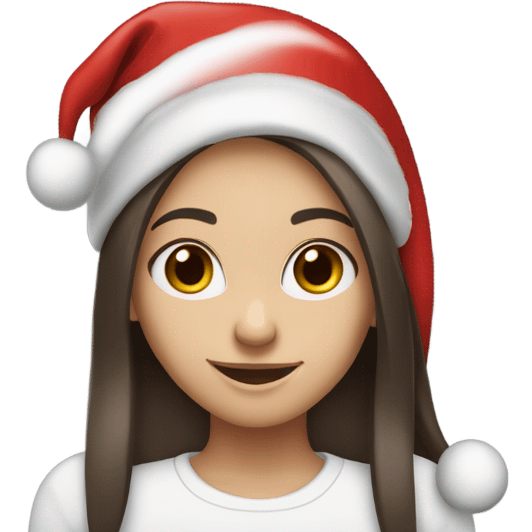 White skinned girl with long dark brown straight hair with a Santa hat on smiling emoji