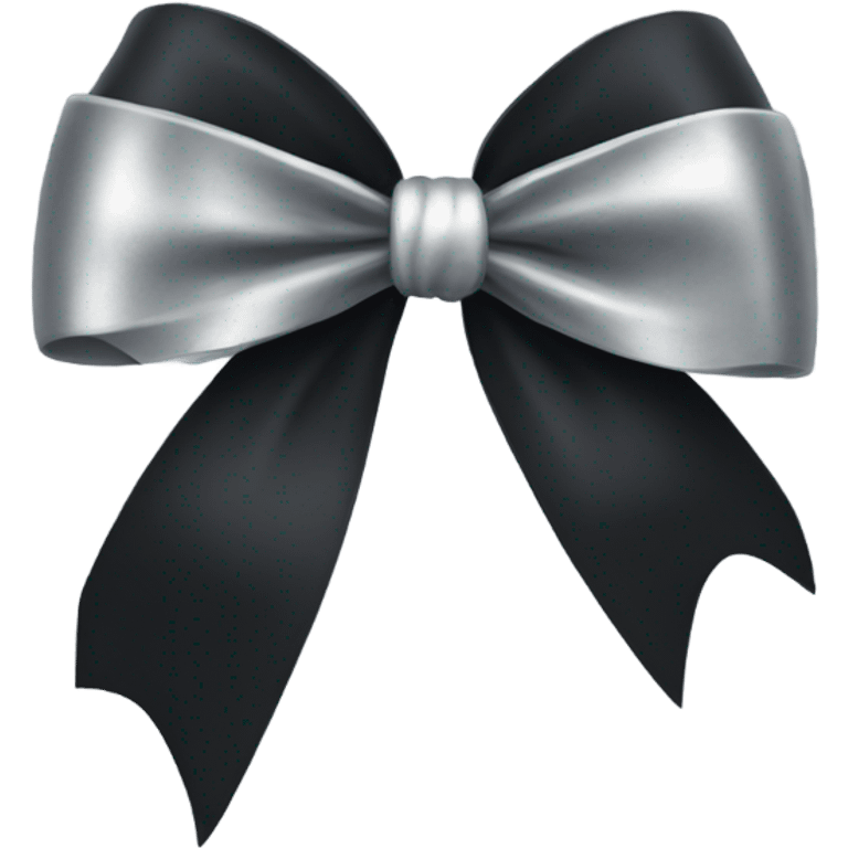 black bow with a silver heart bow in the center emoji