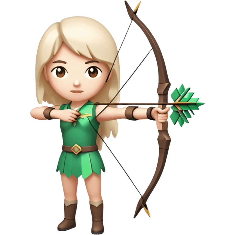 Clash of Clans aesthetic: Cinematic Playful Pixel 3D Bow & Arrow Portrait Emoji, rendered in a 3D vector-style similar to standard emojis with minimal shading and bold, simplified shapes. A compact, distinct form with signature details, softly glowing with a pixelated adventure charm. Simplified yet unmistakably iconic, highly detailed and consistent, glowing with a soft radiance and high shine. Stylized with a touch of classic pixel-art charm and a soft glowing outline, capturing the essence of a beloved gaming relic with a friendly, playful manner! emoji