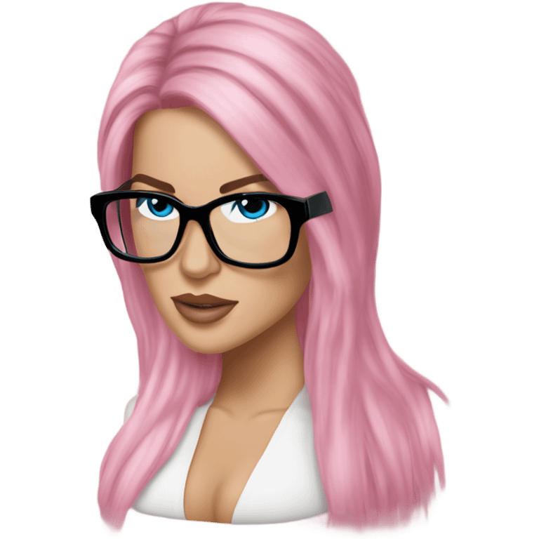 Photo Realistic khloe kardashian stylish pink hair BLUE eyes and glasses elegant  emoji