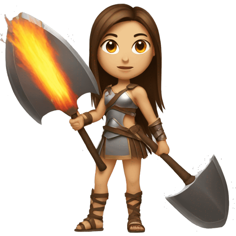 Girl gladiator with brown straight hair and sunglasses holding a fire axe emoji