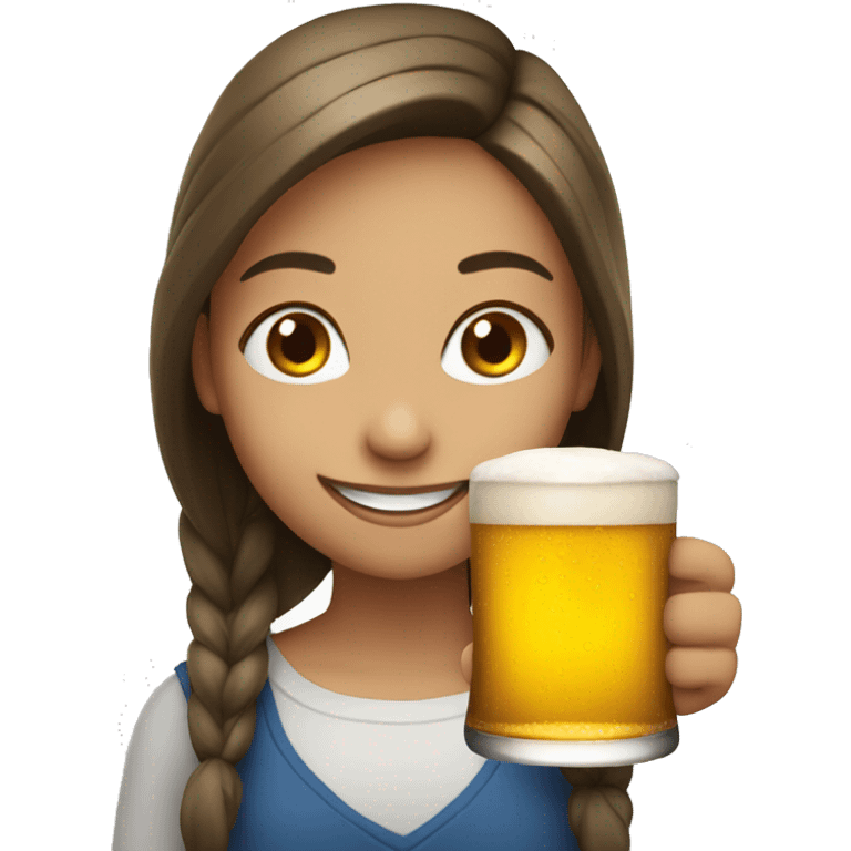 smiling girl with beer cup emoji