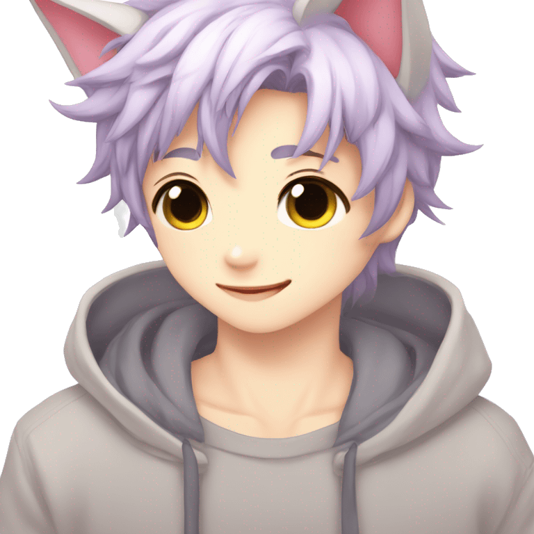 Shy Shiny Cute Attractive Sexy Gorgeous Kawaii Anime Catboy with pretty hair emoji