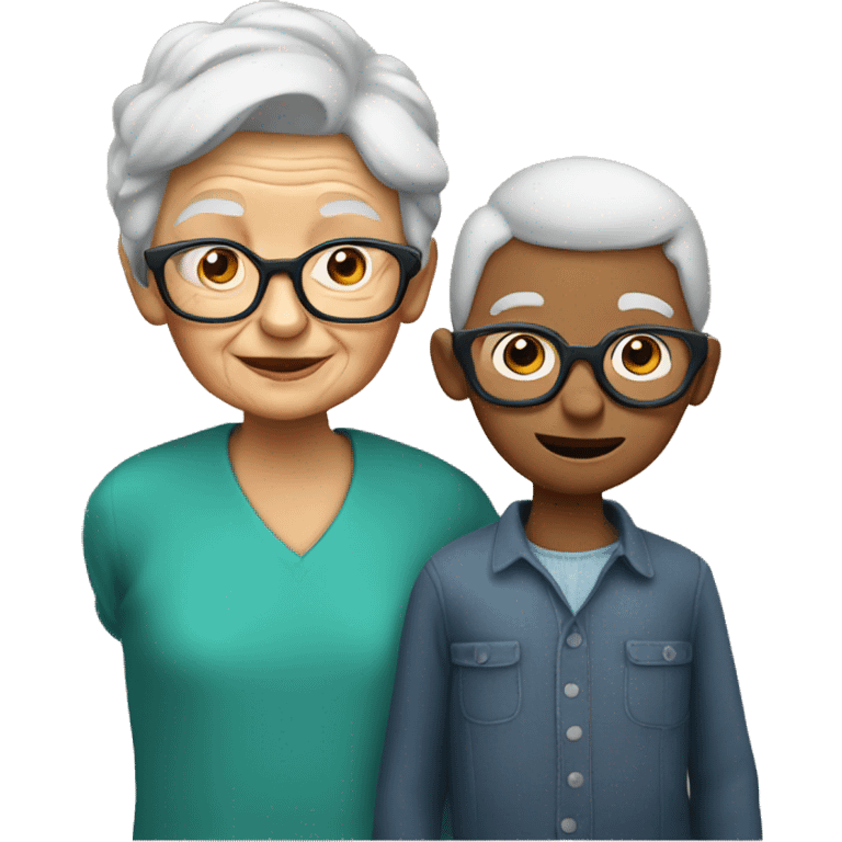 I a boy with glasses and his grandma emoji