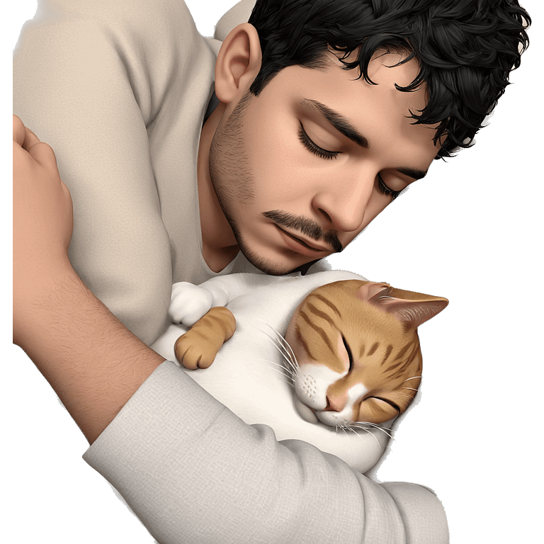 sleeping boy with cat emoji