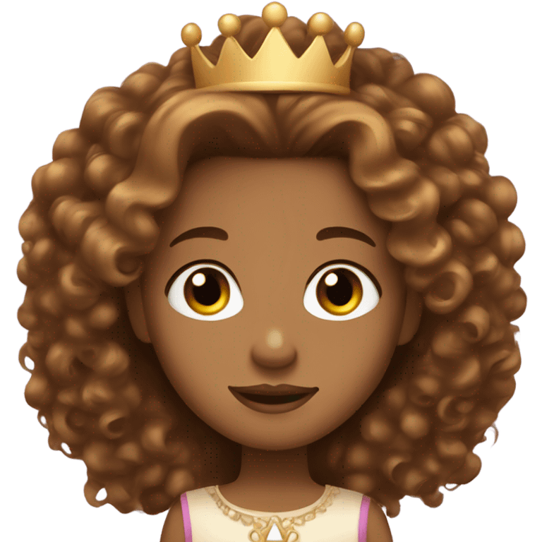 Long brown curly hair, caramel skin, princess crown emoji