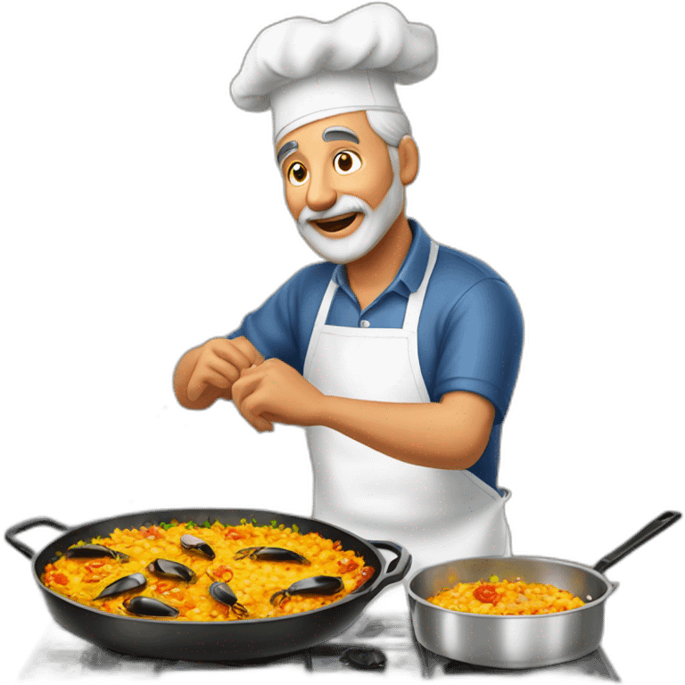 hombre de 65 años moreno cocinando paella emoji