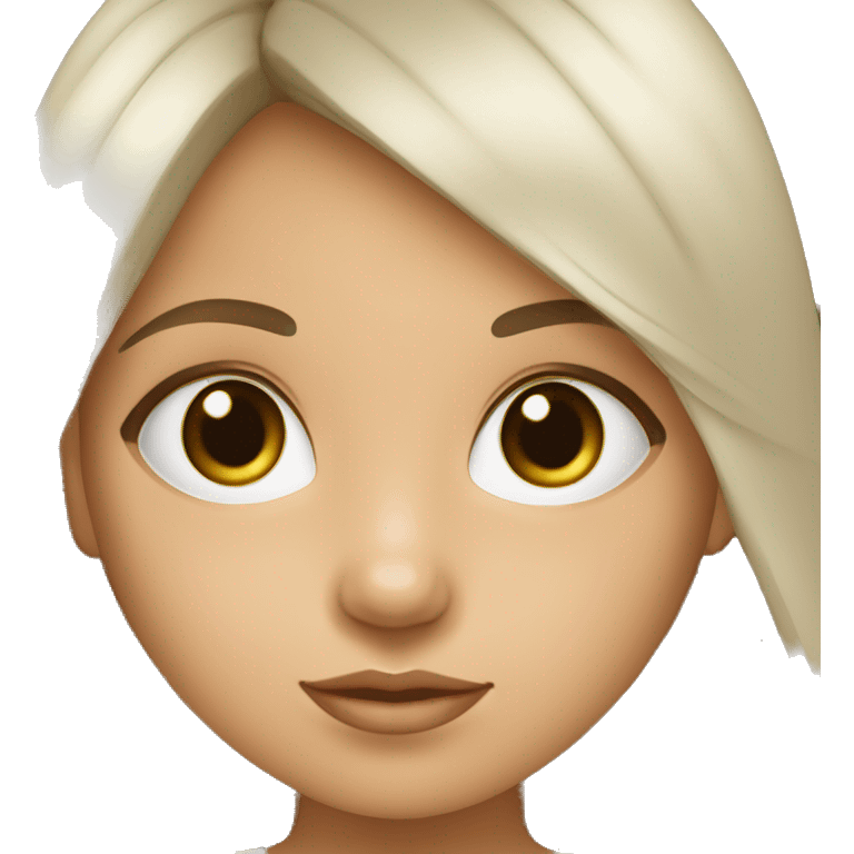 Una niña con cabello blanco y ojos blanco con un bambú en la boca  emoji