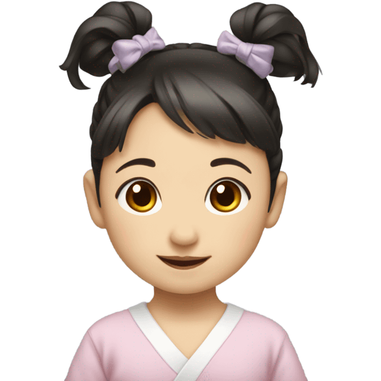 Japanese baby girl with two ponytail dark hair smiling emoji