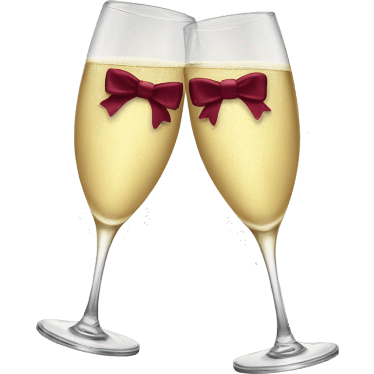 Two glasses of champagne cheering with burgundy bows emoji