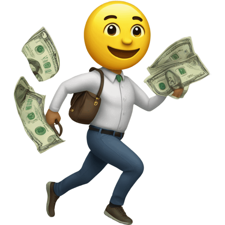 Emoji running with money bag emoji