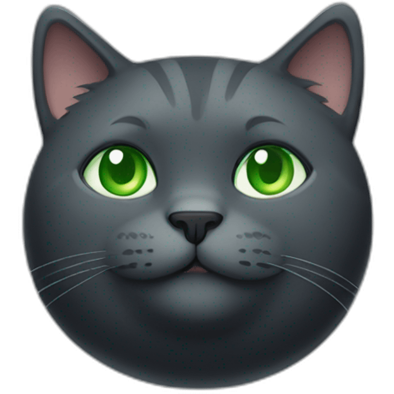 happy dark grey fat cat with green eyes emoji